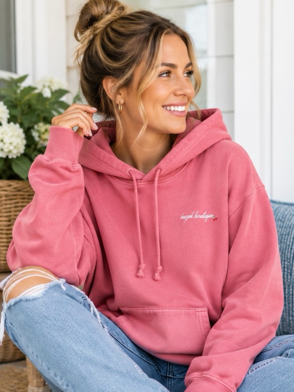 Women's Dusty Rose Pullover Hoodie with Subtle Script Logo